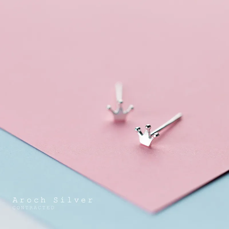 

Korean 925 Sterling Silver Cute Crown Stud Earrings For Women Kids Simple Mini Ear Wedding Party Jewelry Gift Female Pendientes