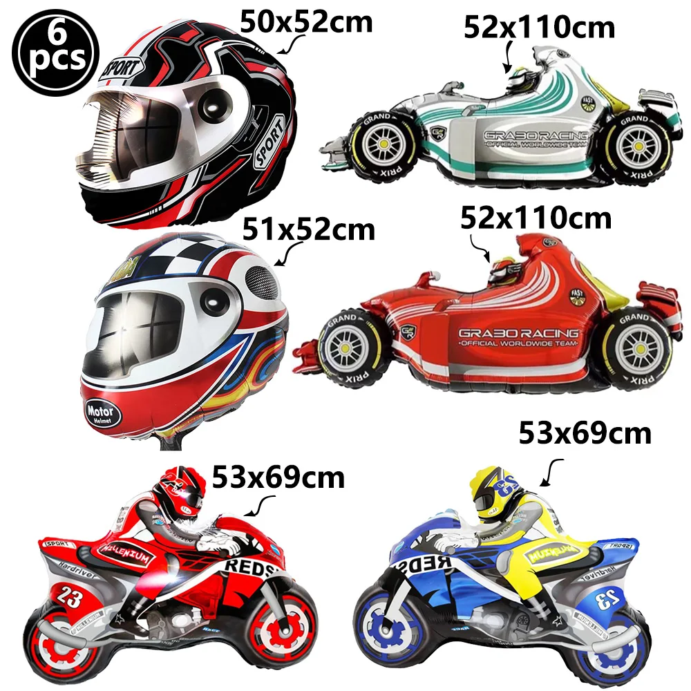 Race-Themed Birthday Party Decoration Set - Balloons, Traffic Cones, Checkered Flags, and Racing Wheel Foil Balloon
