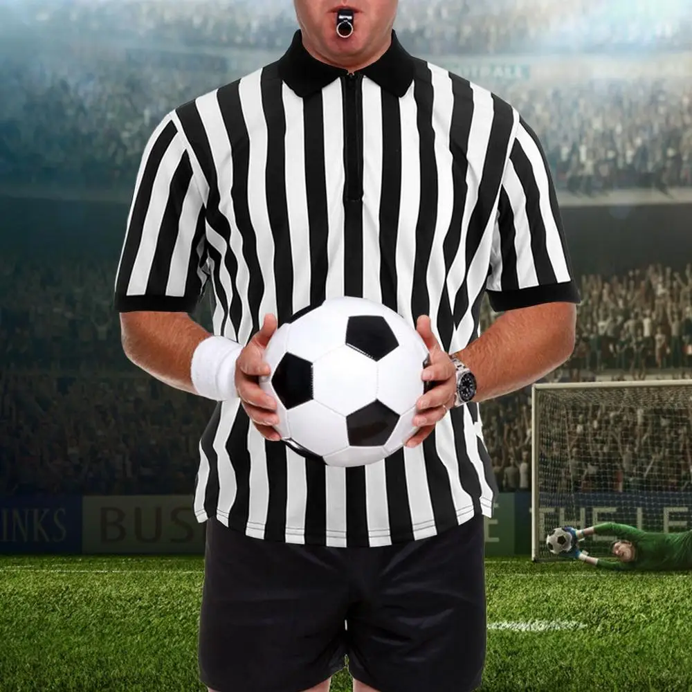 Description Picture 4 of itemStriped Referee Shirt Men Official Pro-Style Collar Referee Shirt Gym Sporting Soccer Basketball Collared Referee Shirts Men