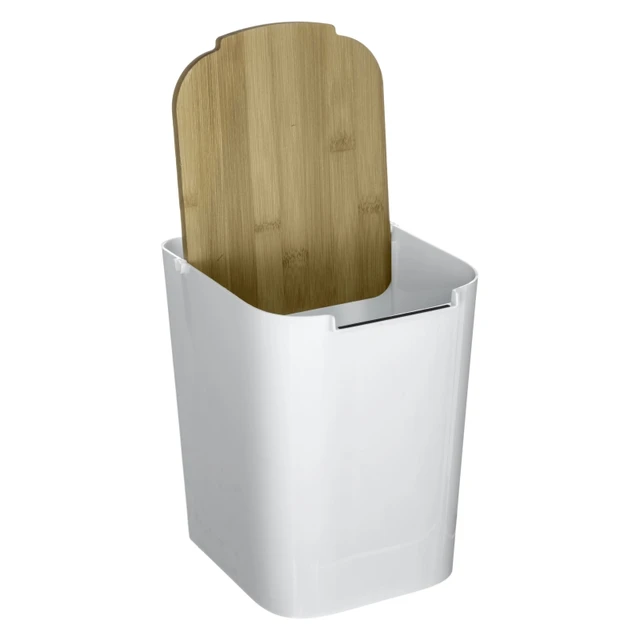 Papelera para baño de Poliestireno, tapa en Madera de Bambú Natural.:  .es: Hogar