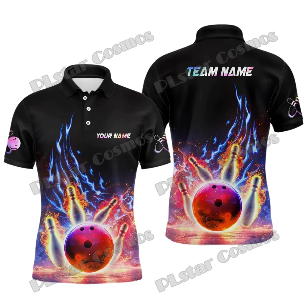 Bowling Flame Bowling Team Pro Mehrfarbige Option Benutzerdefinierter Name 3D-gedrucktes Herren-Poloshirt Sommer Unisex Casual Poloshirt WK229 – Detail 15