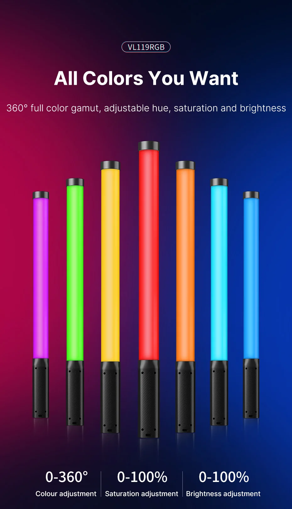 RGB Stick, 2500-9000K, Iluminação de fotografia, tubo magnético para vídeo Vlog