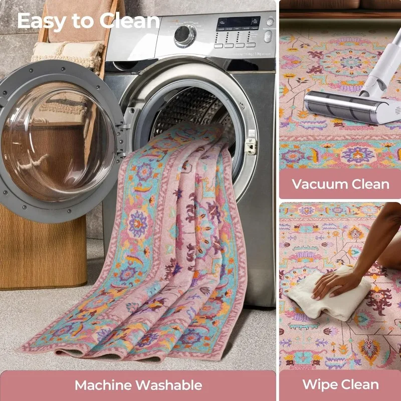 Bohemian Living Room Carpet Large Area Retro Print Bedroom Rugs Machine Washable Foldable Non-slip Coffee Table Floor Mats Tapis