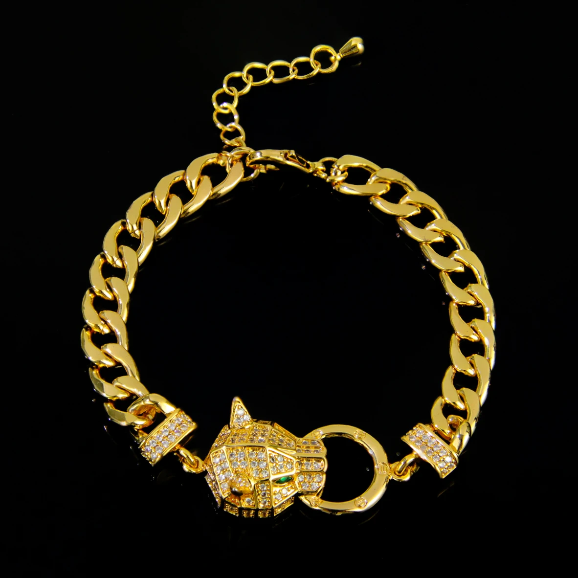 Italienisches Zirkonia Hip-Hop Leoparden-Armband 21k Vergoldet Punk Panther Armbänder Nahost Damen Vintage Party Schmuck – Detail 3