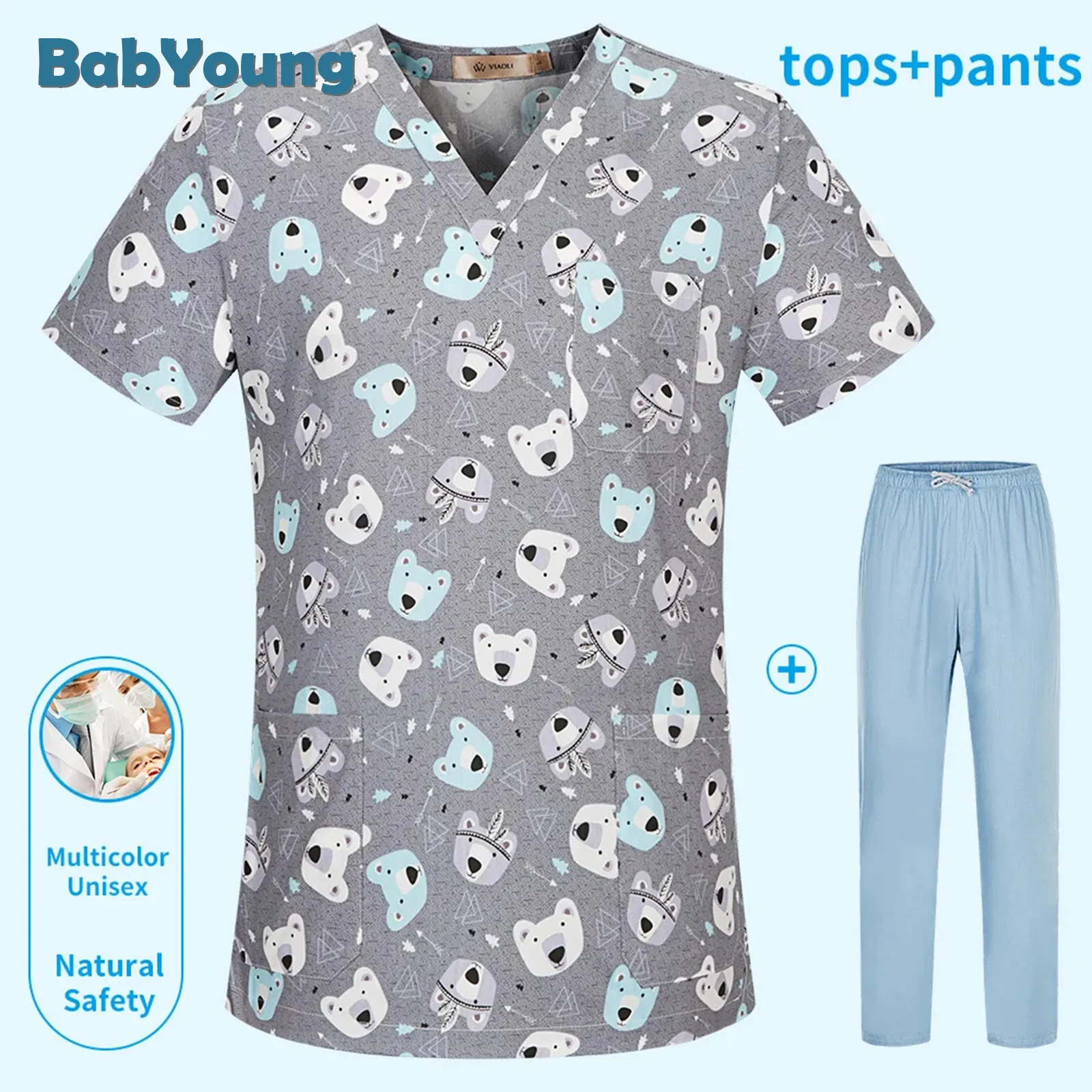 Medical Scrubs Animal Print Surgery Scrubs Tops Pet Grooming Uniforms Beauty Salon Work Clothing Pet Clinic Veterinary Health Check Uniforms