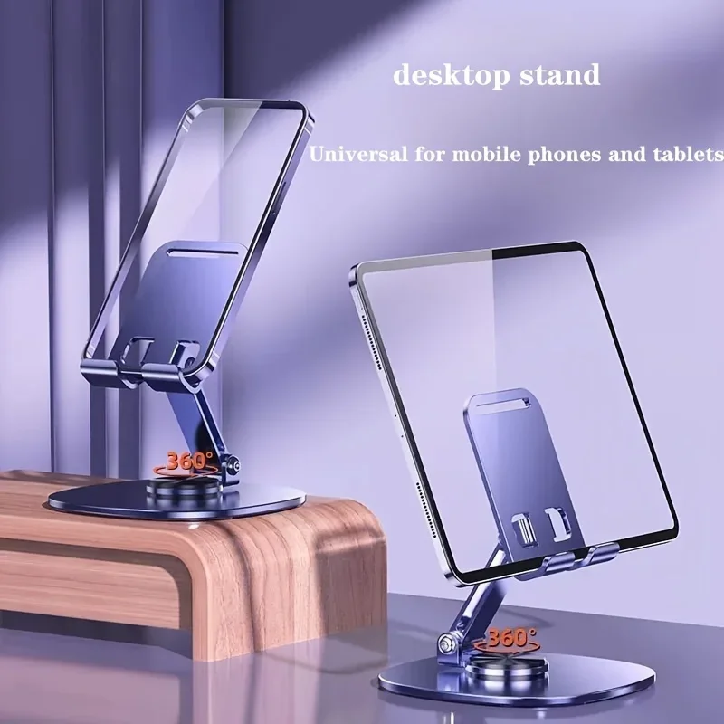 360 degree rotating metal phone stand - compact, foldable, portable - desktop stand for smartphones and tablets