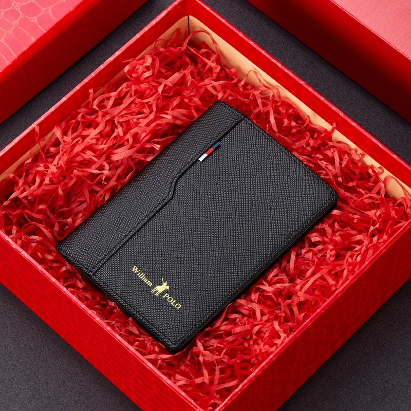 Men's Leather Wallet Case Small Card Mini Short Vertical Cowhide Wallet Portable With Gift Box wallet card holder,leather wallet,credit card wallet,card wallet,document card wallet,wallet card bag