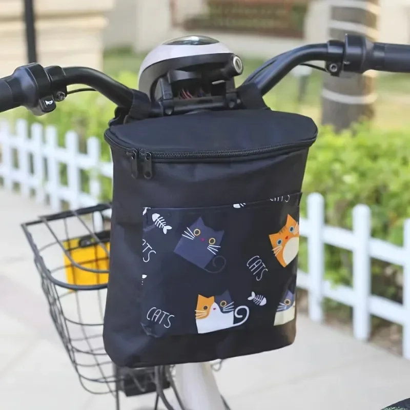 Versatile Oxford Fabric Bike Handlebar Bag  Large Capacity Zippered Front Storage for Bike Electric & Motorcycles Bicycle Bag