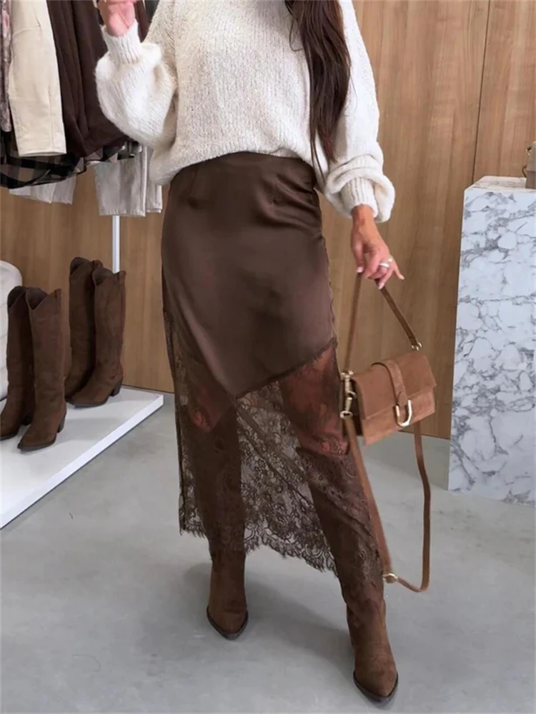 Tuularose Vintage Lace Skirts Fashion Lace Patchwork Sexy See Through Skirts High Street Elegant Party Streetwear Women's Skirts