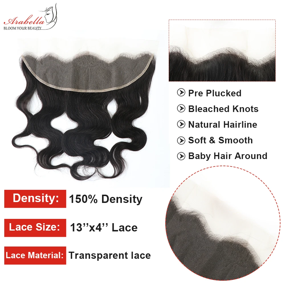 Body Wave Lace Frontal 100% Human Hair Arabella Remy Lace Closure Pre Plucked Bleached Knots 13x4 Transparent Frontal human hair closure human hair lace product human hair frontal