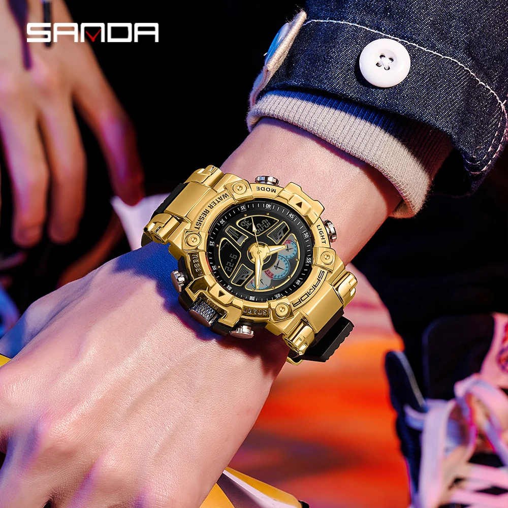 SANDA Top Brand Men's Sports Watches Military Hyun-chae Case Waterproof Multifunction Wristwatch Quartz Watch for Men Clock 3156