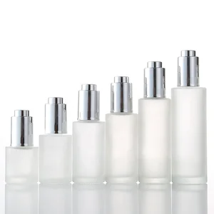 Push button flat shoulder essential oil bottle customize frosted cosmetic glass dropper bottle 20ml 30ml 40ml 50ml 60ml 100ml