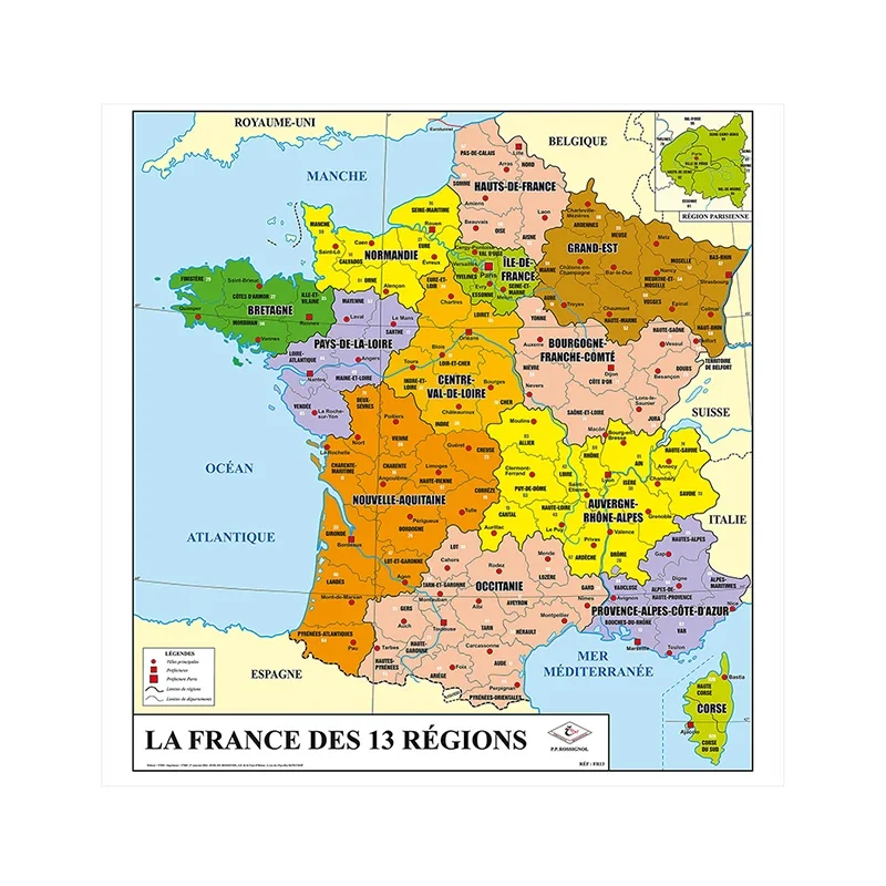 The France Political Map In French Wall Poster print 150*150cm Non-woven Canvas Painting Classroom Supplies Home Decor
