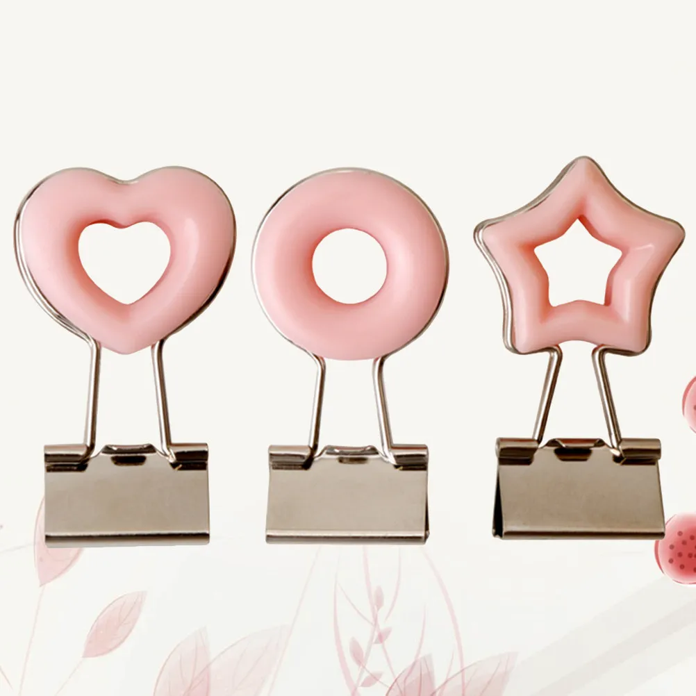 3Pcs 금속 핸드 계정 클립 사랑스러운 하트 스타 모양 친환경 사무실 책상 주최자 장식 폴더 클립 핑크