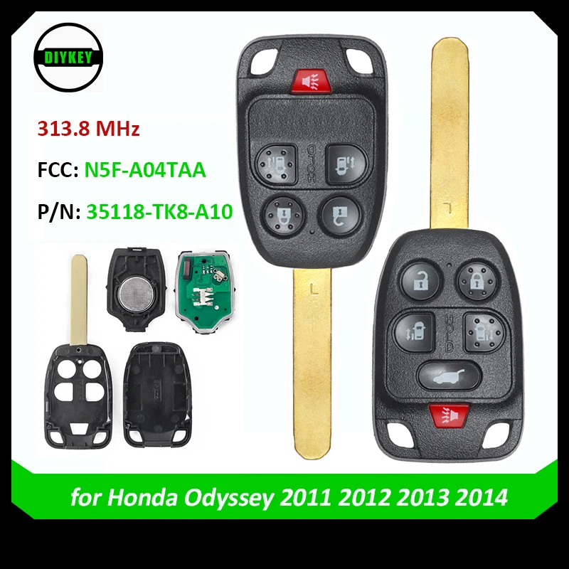 

DIYKEY 5/6 Buttons For Honda Odyssey 2011 2012 2013 2014 Remote Car Key 313.8MHz ID46 PCF7961 Chip N5F-A04TAA
