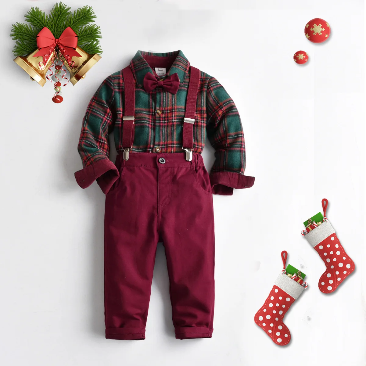 Boys Christmas Outfit Red Plaid T-Shirts Pants Fall Boutique Kids Clothing Young Children's Clothing for Boy Baby Boy Costume