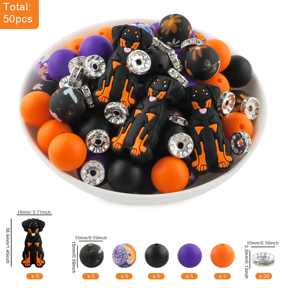 50 Stück Silikon Tier/Blume/Valentinstag Stil Fokus Perlen Set für Schmuckherstellung DIY Ohrringe Armband Halskette Zubehör – Detail 11