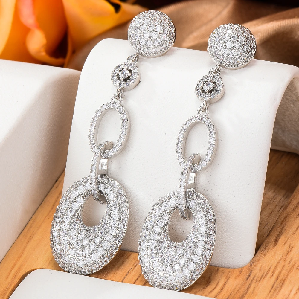 

SisCathy Statement Hiphop Link Chain Orange CZ Drop Earring For Women Wedding Cubic Zircon Dubai Bridal Earrings Costume Jewelry