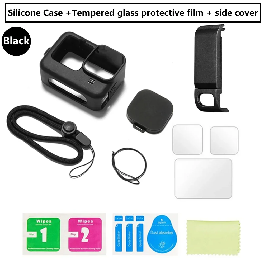 Premium Silicone Protective Case with Tempered Glass Screen Protector and Lens Cap Cover