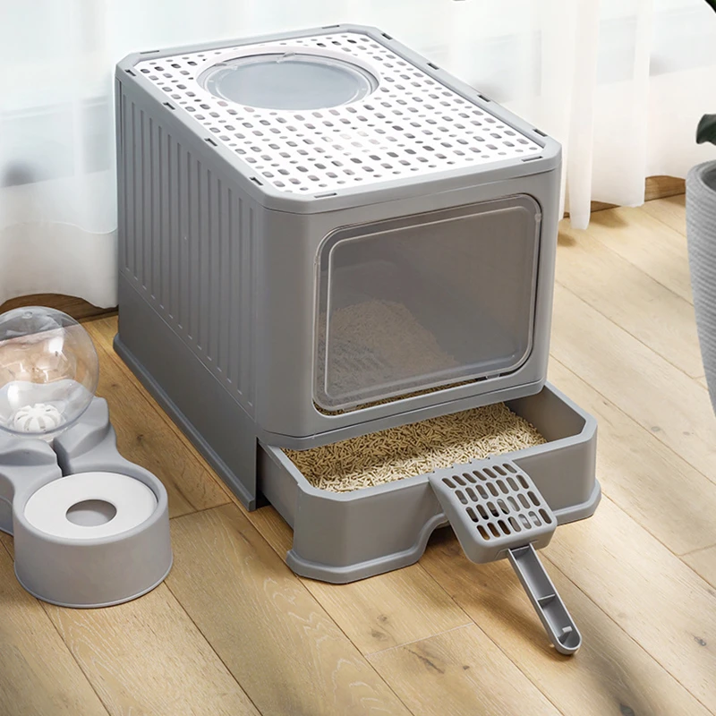Fully Enclosed Litter Box Double Door Split Oversized Drawer Top In