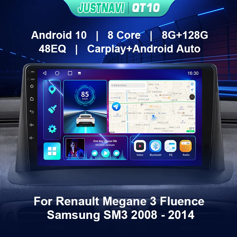 JUSTNAVI – autoradio Android 2008, lecteur multimédia, vidéo, Carplay, DSP, WIFI, 4G, 2 din, pour voiture Renault Megane 3 Fluence (2014 – 10.0)