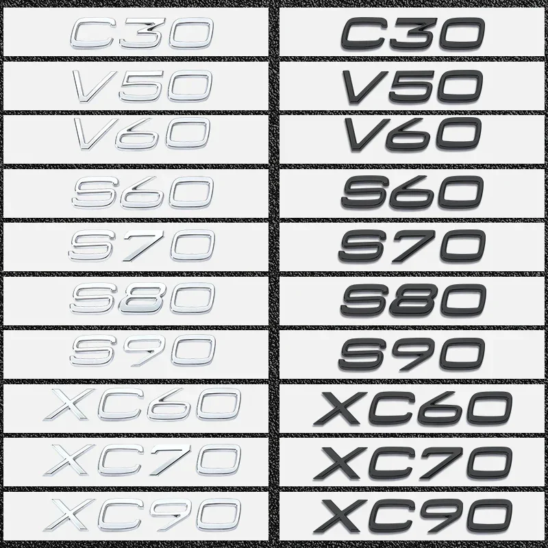 3D ABS 후면 트렁크 글자 로고 엠블럼 배지 스티커, 볼보 C30 V40 V60 V90 S40 S60 S80 S90 S80 XC40 XC60 XC90 액세서리