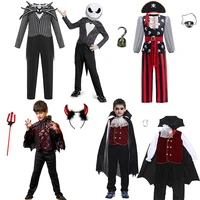 Halloween Sets for Children Boys Gothic Vampire Day of The Dead Cosplay Costumes Scary Clothes Outfits Top +Pants+ Cloaks Sets