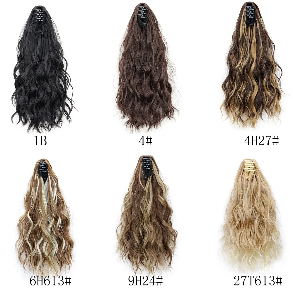 14 Inch Synthetic Curly Wave Ponytail  Hairpiece Heat Resistant Fiber Elegant Claw Clip Ponytail Extension for Women