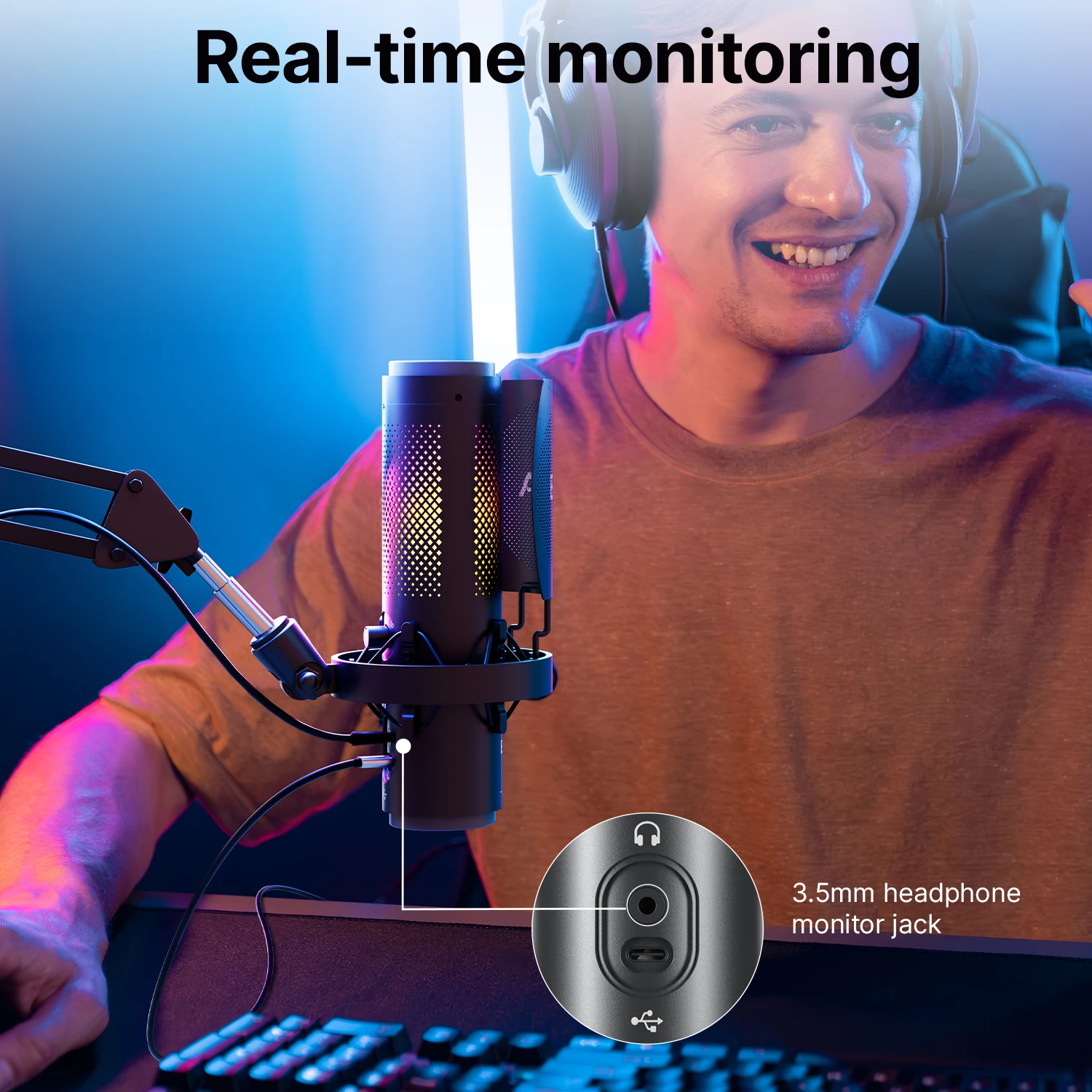 ميكروفون مكثف USB BOYA K9 مع تحكم RGB/مقبس سماعة ا...