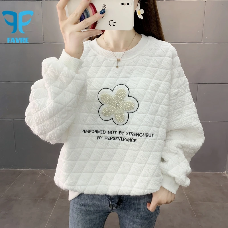 

Хлопковые свитшоты с ромбами FAVRE, теплые флисовые пуловеры, облегающие осенне-зимние корейские ленивые женские свободные темпераментные толстовки