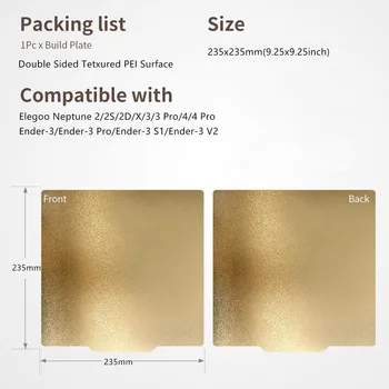 Foglio PEI 235x235mm Letto riscaldato magnetico flessibile in acciaio con molle PEI strutturato su due lati per Neptune 3 Pro/Ender 3 V2/Ender 3 Neo