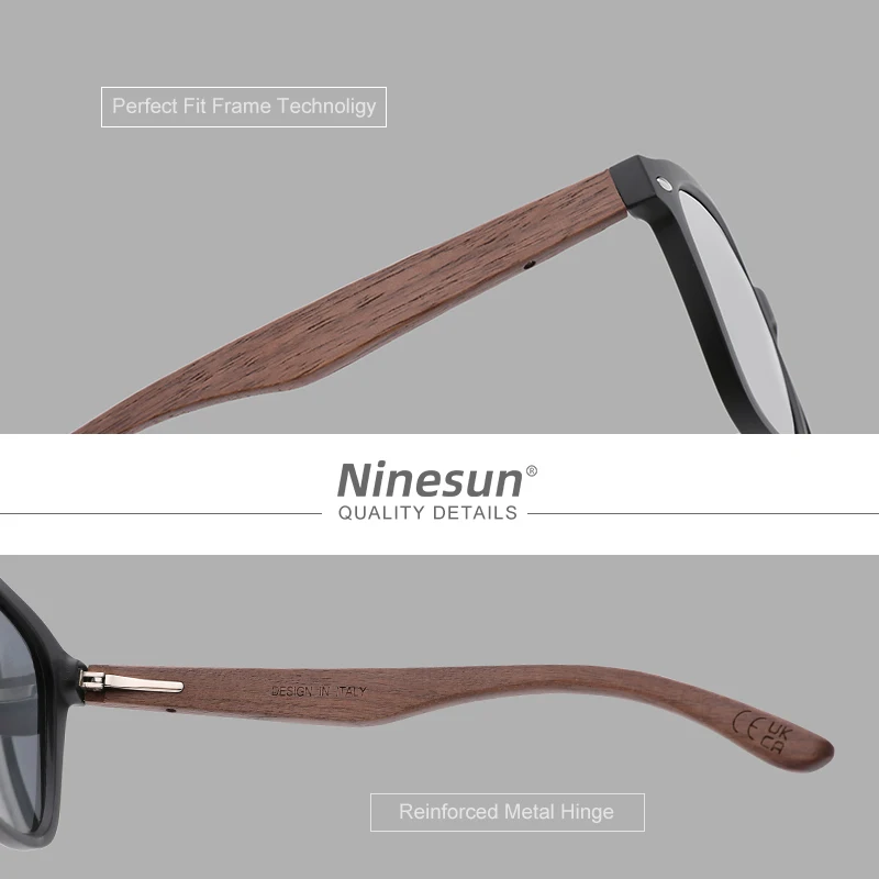 Ninesun 월넛 선글라스, 우드 하이 퀄리티 편광 미러 렌즈 안경, UV400, 여성, 휴일 낚시 운전 안경