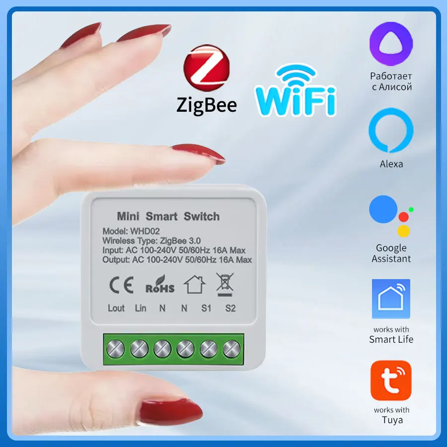 ZigBee WiFi Tuya Smart Switch 2 Way Control 16A Mini Breaker Relay Smart Life APP Voice Control With Alexa Google Home 220V 110V