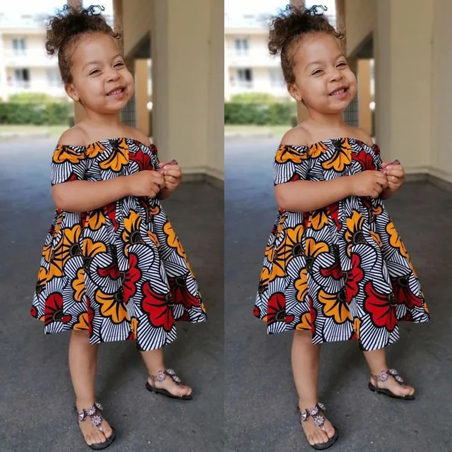 Tosin Short Sleeve Off Shoulder Print Dress