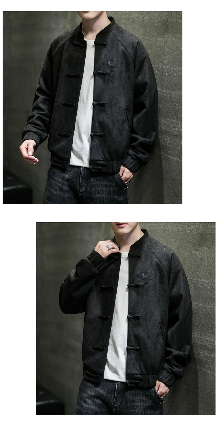 Herbst Winter chinesische Herren bekleidung lose Hirschleder Samt Retro Tang Jacke Wildleder Mantel Outwear männliche traditionelle chinesische Kleidung – Detail 13