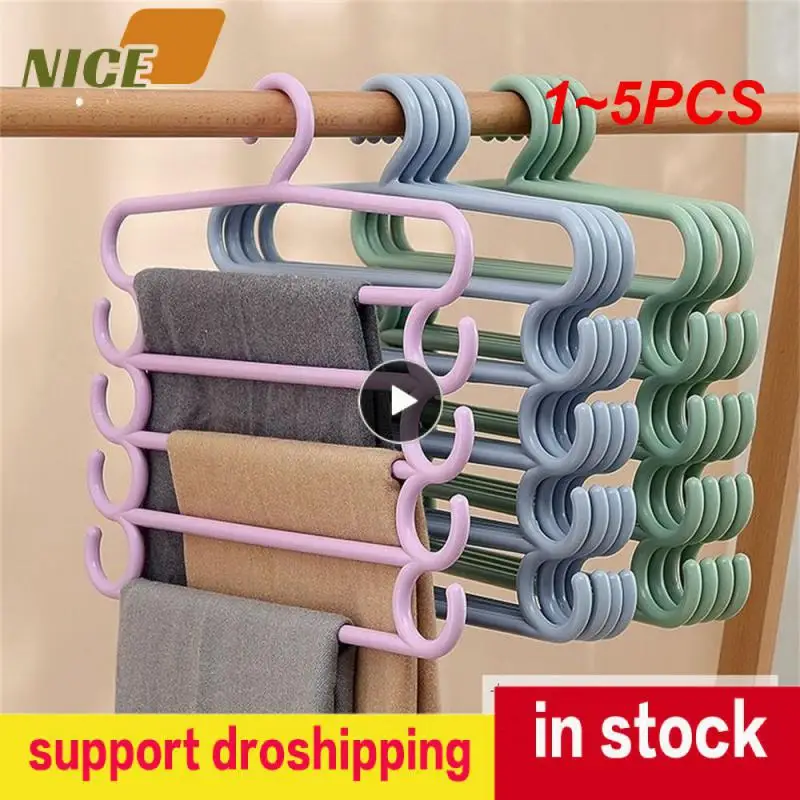 

1~5PCS Clothes Hangers Trousers Hangers Holders Closet Storage Organizers 5 Layers Pants Towel Scarfs Racks Storage Organization