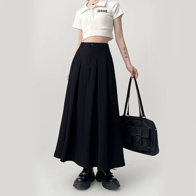 Zoki-Harajuku-High-Waist-Solid-Pleated-Midi-Skirts-Fashion-Korean ...