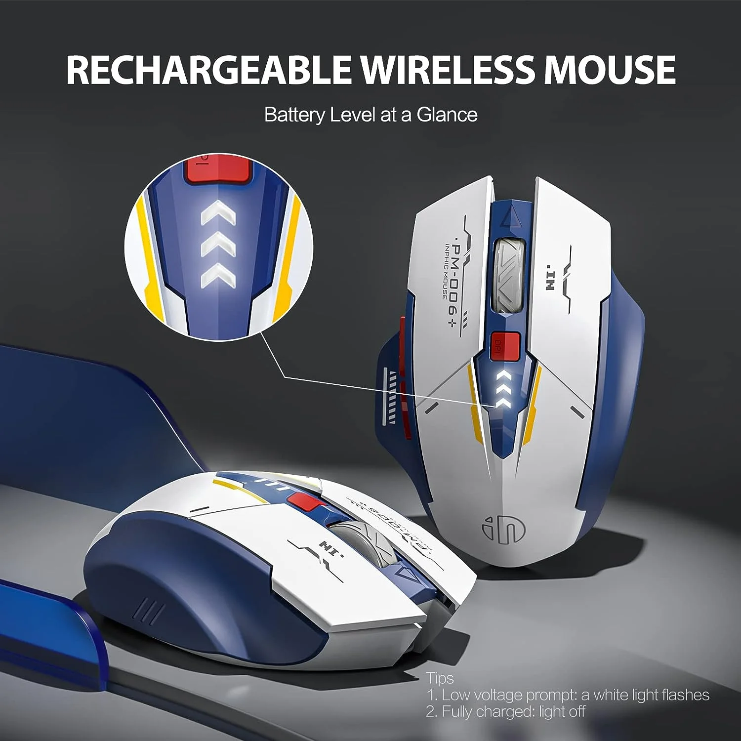 【Trending Now】 Inphic F9 Mecha Edition Wireless Mouse Silent Rechargeable Mouse Type-C LED Mouse For Computer Laptop Gaming.