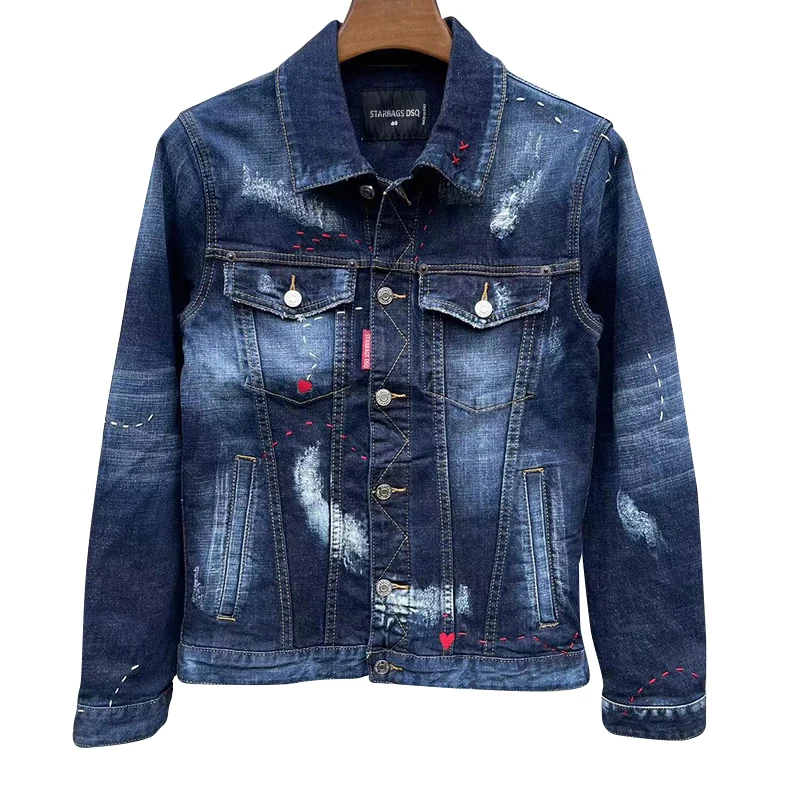 

Men's Jacket chareiha dsq1912 Denim Coat ground white Make Old wash splash paint patch Casual denim Jacket Coat for men gift