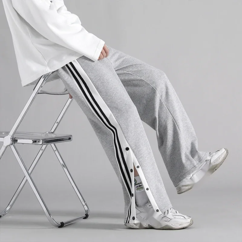 Spring and autumn breasted pants men's Korean version of the trend gray slacks straight-leg sweatpants wide ins trendy brand