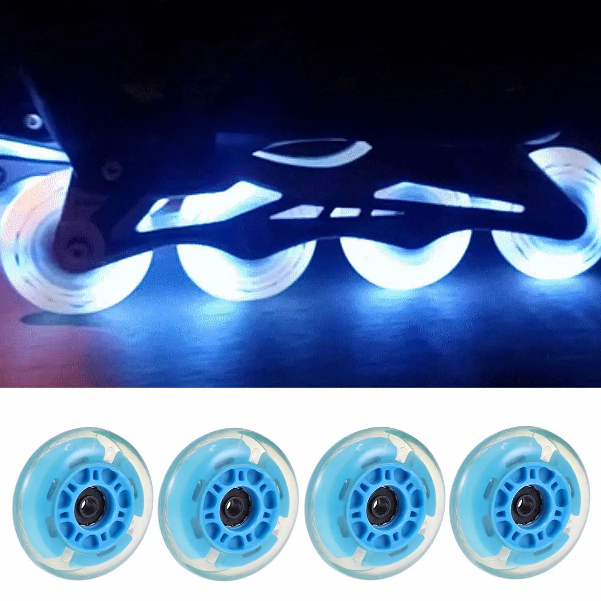 4Pcs 72Mm 깜박이는 인라인 스케이트 휠 실내 야외 하키 스케이팅을위한 롤러 스케이트 휠 부드러운 탄성 PU 소재 쉬운