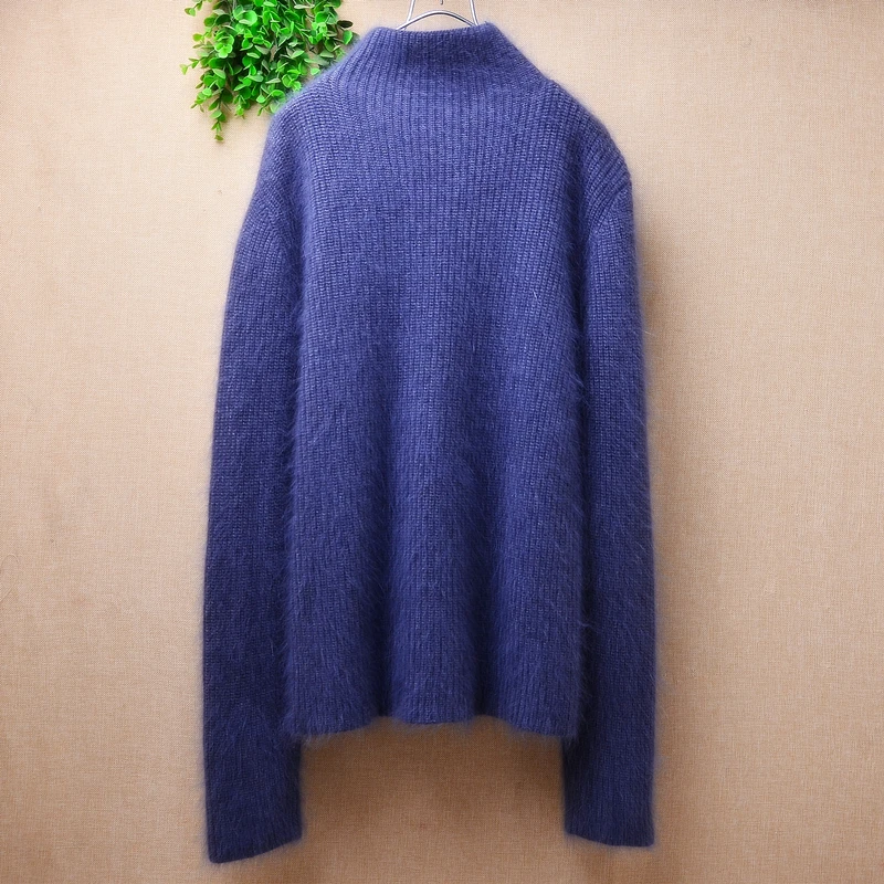 

Женская трикотажная водолазка из ангорской шерсти, голубого цвета