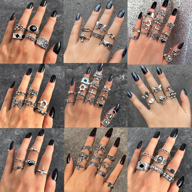 Buy Stackable Ring Set, Silver Chunky Ring, Black Gothic Ring, Punk Fashion  Ring, Multi Layer Ring, Vine Ring, Statement Ring, Y2K Open Ring Set Online  in India - Etsy