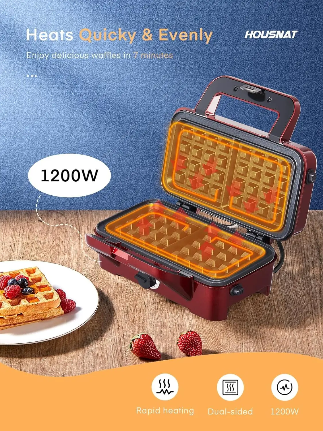 3 in 1 Waffle Maker with Removable Plates, 1200W Panini Press with Interchangeable Non-Stick Plates, Indicator Lights, NEW USA 2
