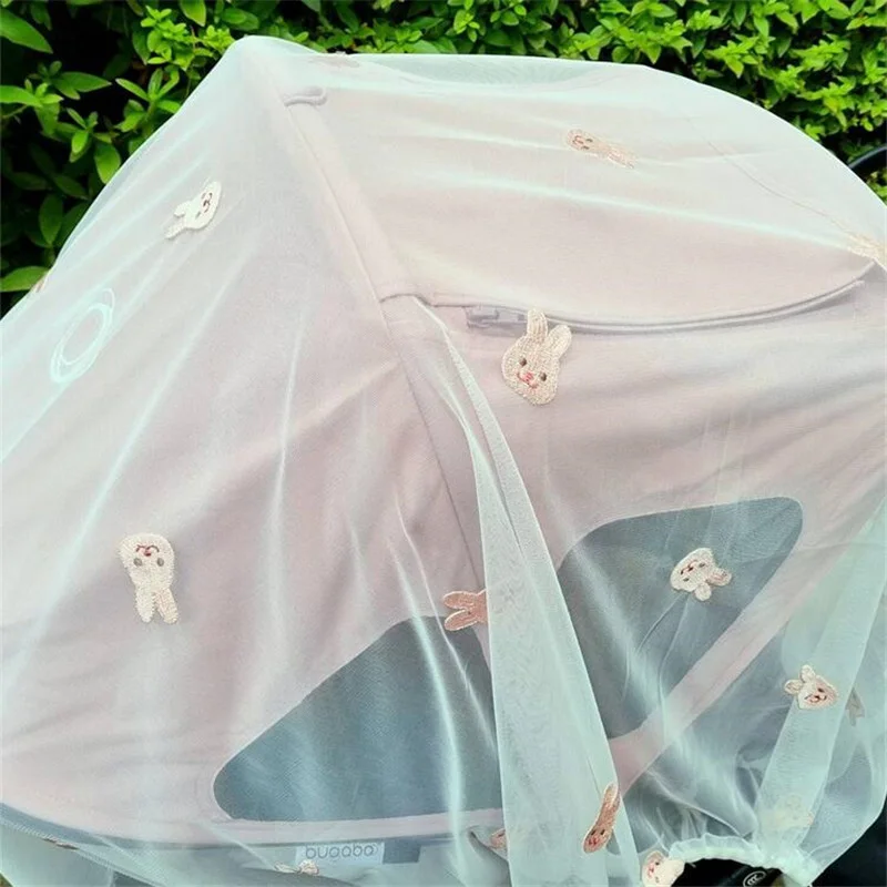 Universal Baby Stroller Accessory Mosquito Net Embroidered Bear Breathable Mesh Summer Sun Shade Newborn Carriage Cover Curtain baby stroller accessories design	