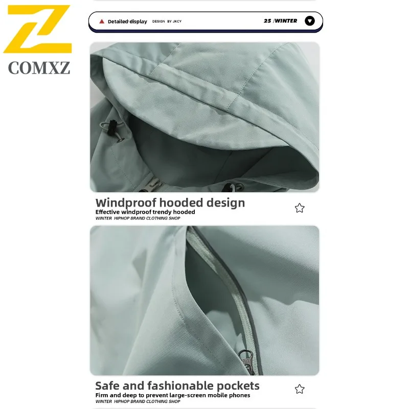 Men Reflective Strip Hooded Windbreaker Autumn Streetwear American Style Casual Waterproof Windproof Outdoor Lightweight Coat​