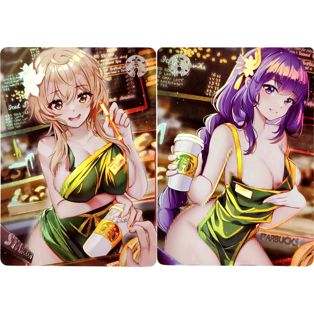 

2Pcs/set Anime Girls Flash Card ACG Kawaii Coffee Girls Game Anime Collection Card Gifts Toys