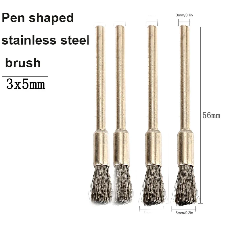 15/45Pcs 5mm Wire Brush Remove Rust Polishing Brush Stainless Steel Handle For Mold Grinder Electric Rotary Drill Accessories