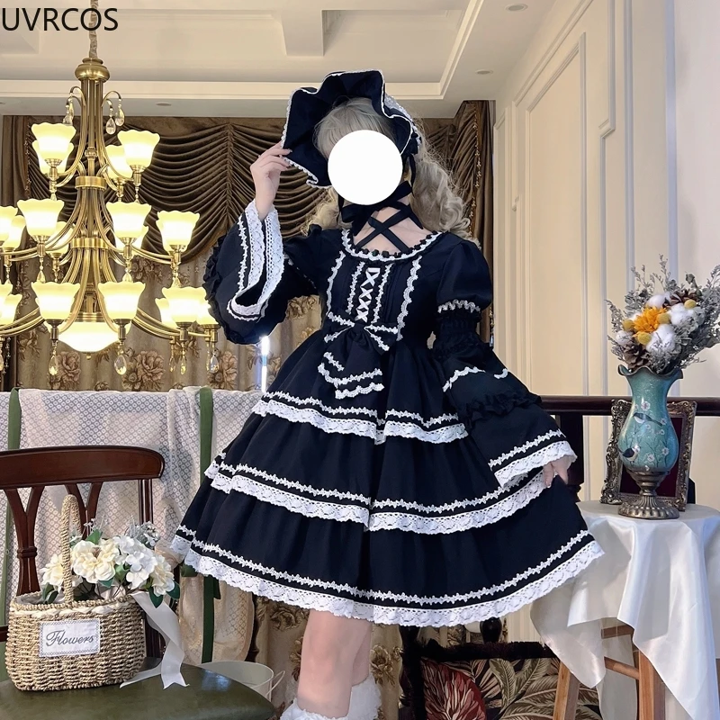 Victorian Gothic Lolita Op Dress Japanese Bow Detachable Sleeves Fairy Dresses Girls Kawaii Y2k Princess Tea Party Dress