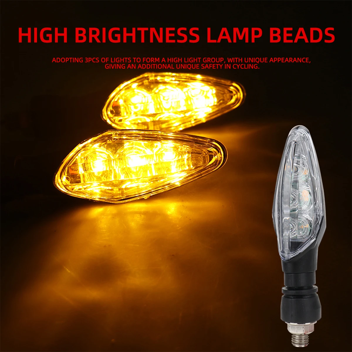 Motorcycle Turn Signal Lights 2Pcs Amber Blinker Indicator Waterproof Moto Scooter Warning Rear Tail Lights Running Lamp Lighting